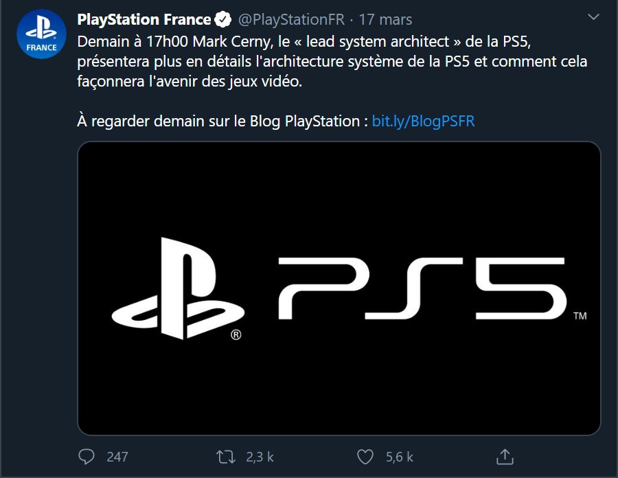 Tweet annonçant la présentation de la Playstation par Mark Cerny